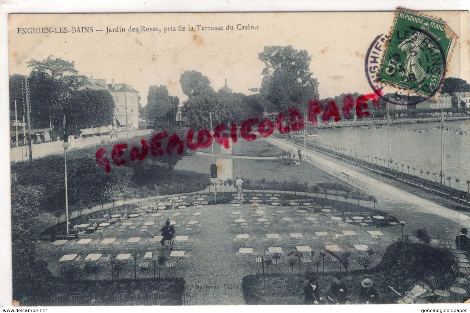 95 - ENGHIEN LES BAINS- JARDIN DES ROSES PRISE DE LA TERRASSE DU CASINO -1908 - Enghien Les Bains