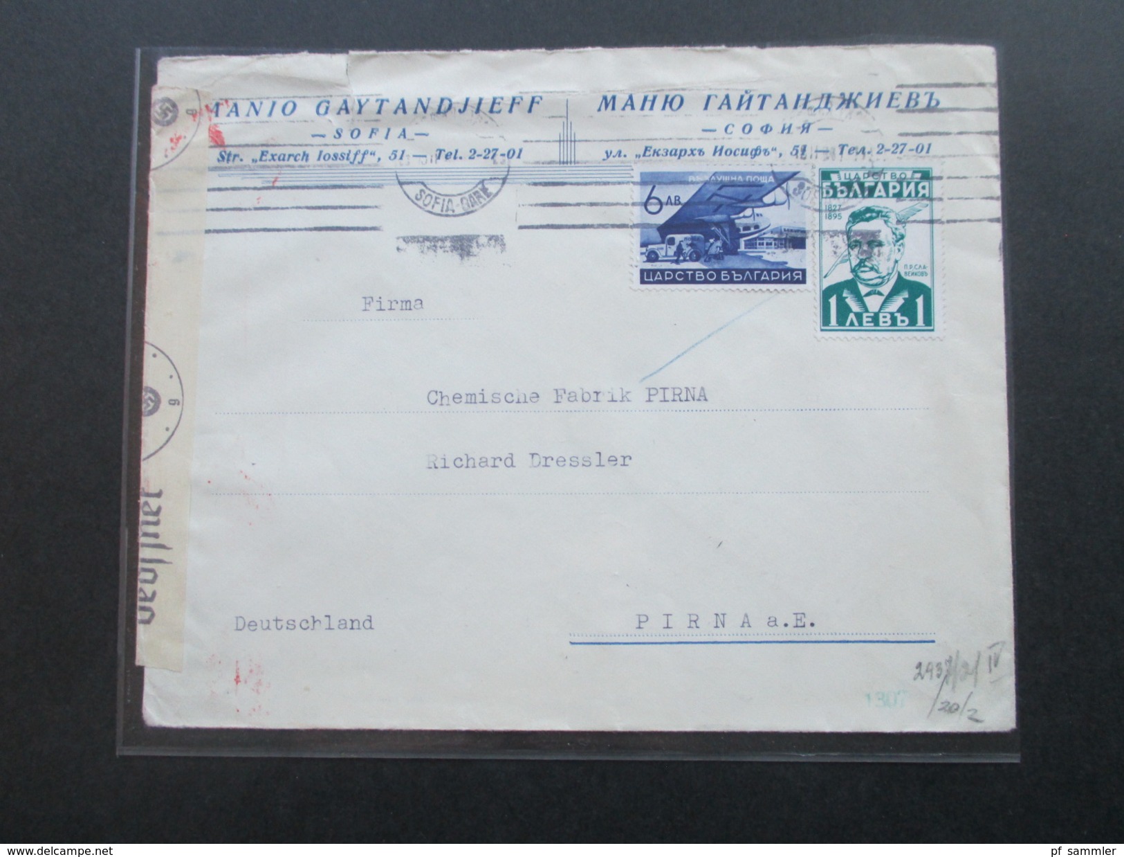 Bulgarien 1940er Jahre Zensurpost / Mehrfachzensur. Sofia Gare - Pirna. Zensur Der Wehrmacht. - Storia Postale