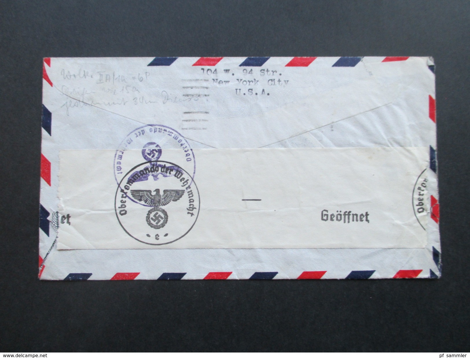 USA - Holland 1941 Air Mail / Luftpost. Zensur Der Wehrmacht / Oberkommando / 2-fach Zensur. - Lettres & Documents