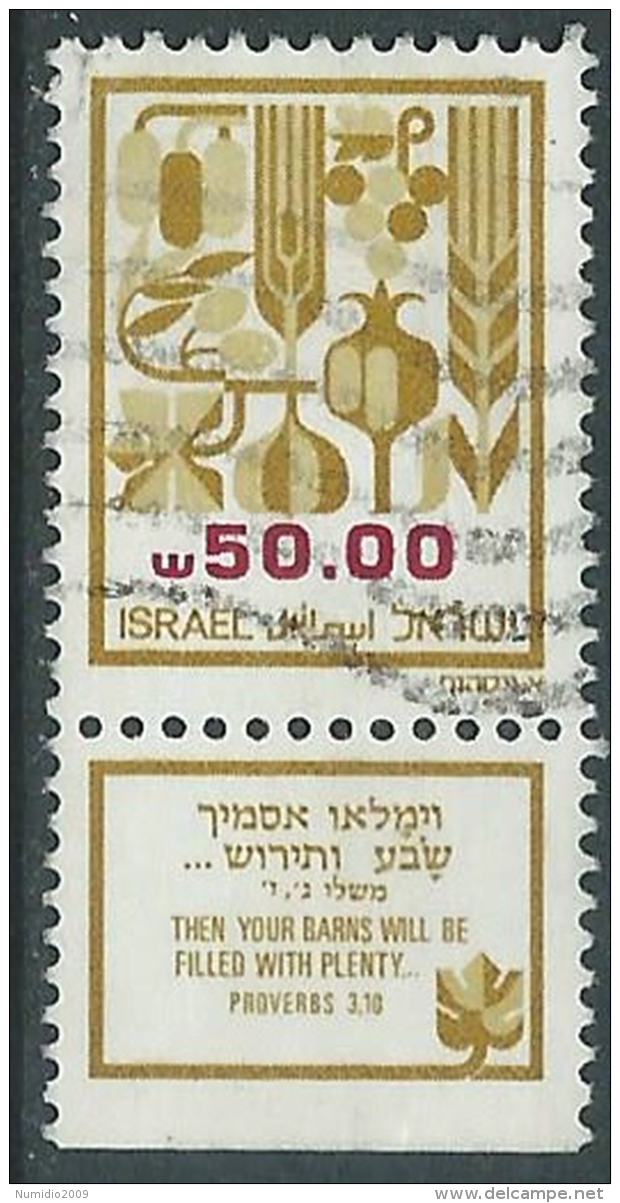 1984 ISRAELE USATO LE SETTE SPECIE 50 S CON APPENDICE - T18-4 - Oblitérés (avec Tabs)