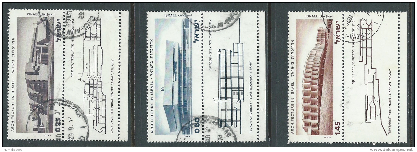 1974-75 ISRAELE USATO ARCHITETTURA PRIMA SERIE CON APPENDICE - T18-7 - Gebraucht (mit Tabs)