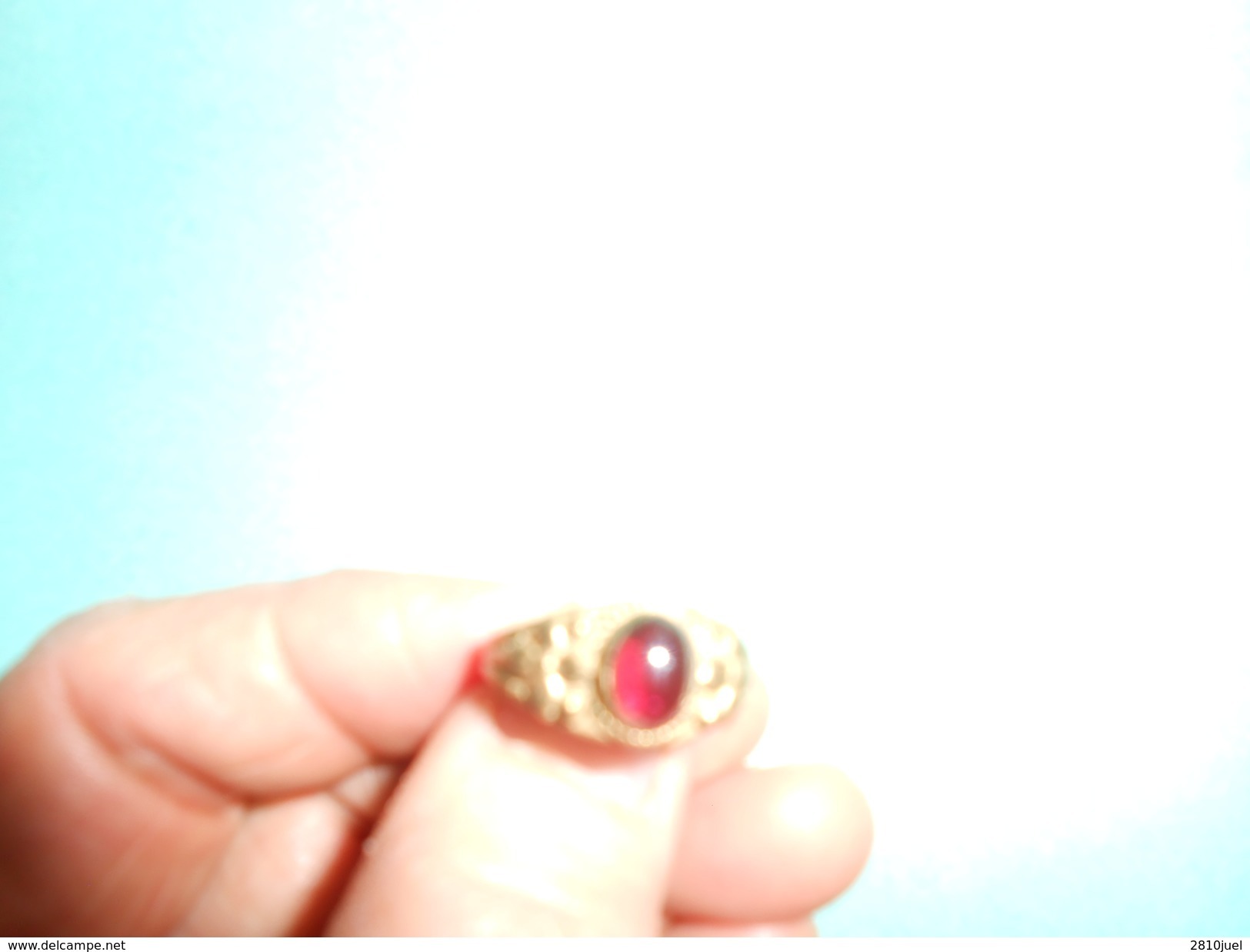 Bague Ancienne Perle Rouge Grenat 2 Fleurs Métal Doré - Bagues