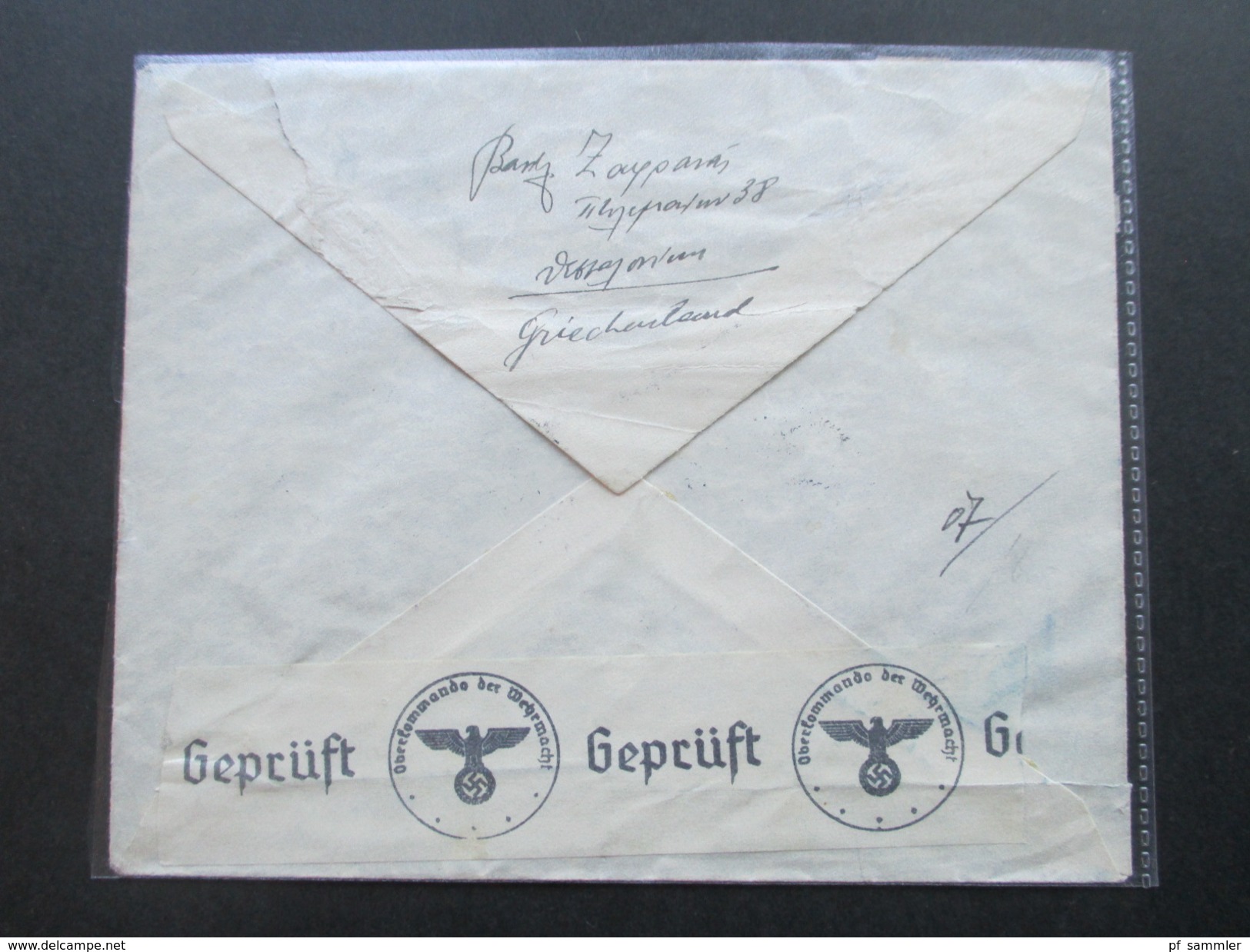 Griechenland 1940 Zensurpost / Geprüft Oberkommando Der Wehrmacht. Tessaloniki - Hamburg - Lettres & Documents