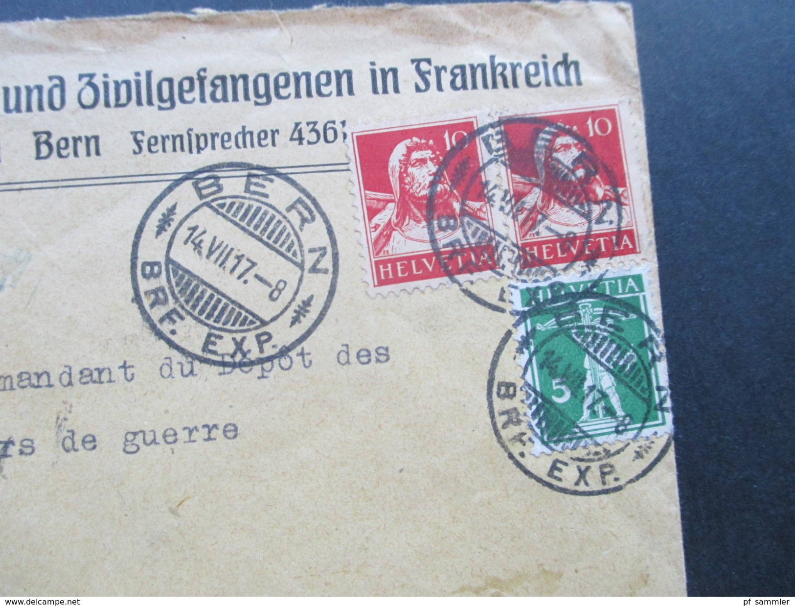 Schweiz 1917 Zensurpost Nach Frankreich. Hilfsdienst Für Die Kriegs Und Zivilgefangenen In Frankreich.La Lande Par Razac - Cartas & Documentos