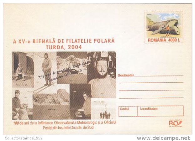 64738- SOUTH ORKNEY ISLANDS METEOROLOGY OBSERVATORY, WHALE, COVER STATIONERY, 2004, ROMANIA - Antarktischen Tierwelt