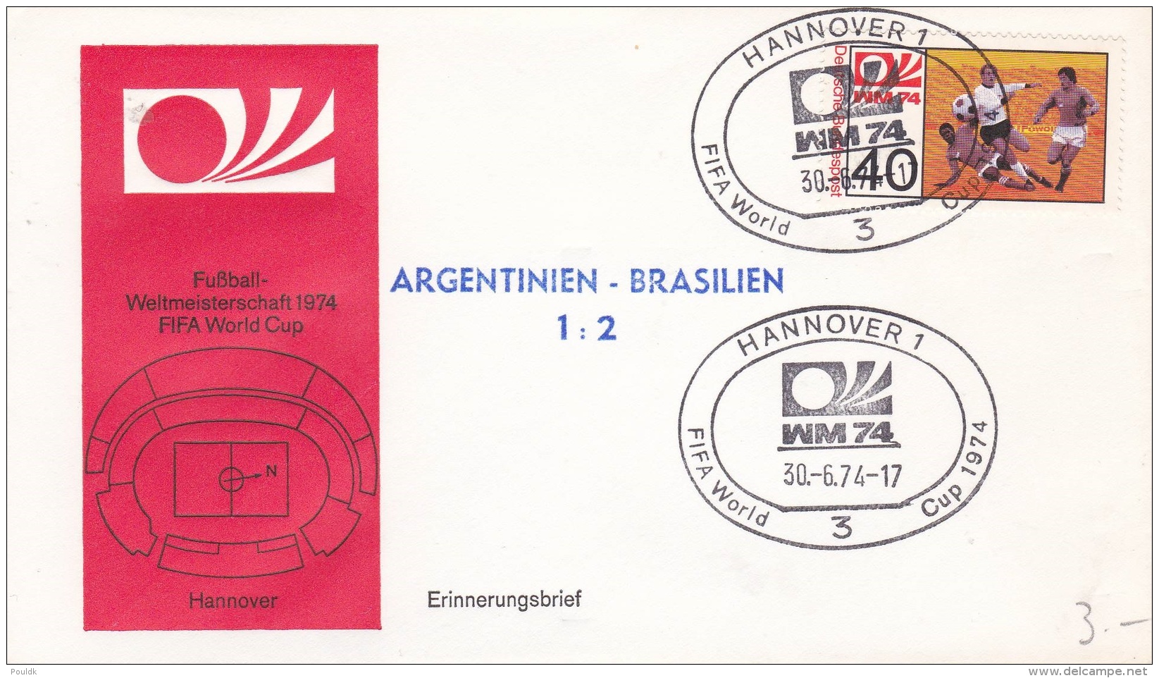 Germany Cover 1974 World Cup Football FIFA - Hannover Argentina - Brazil 1:2  (DD5-11) - 1974 – Germania Ovest