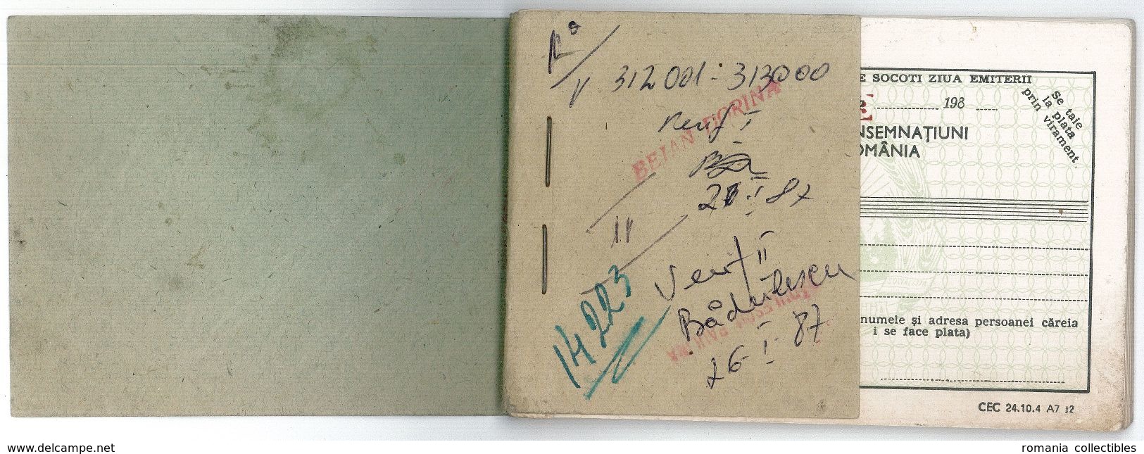 Romania, 1980's, Vintage Bank Checkbook, CEC - RSR - Chèques & Chèques De Voyage