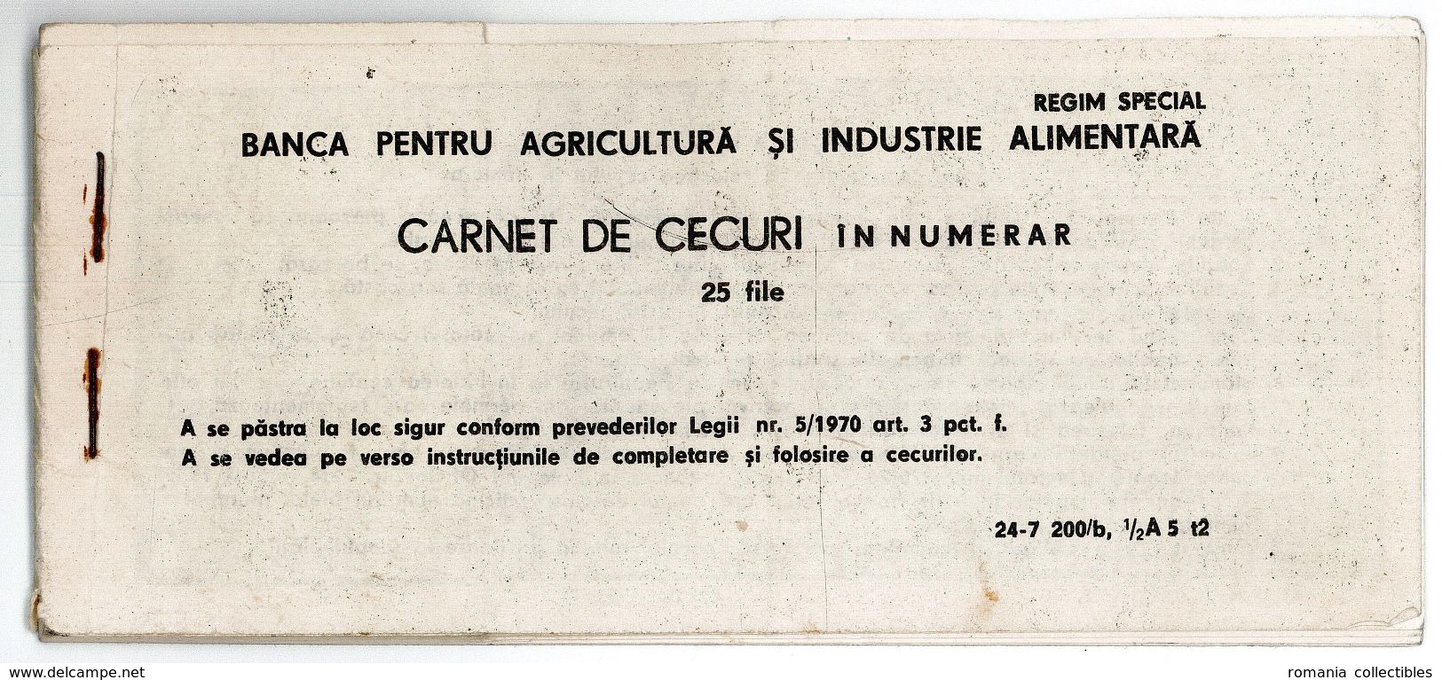 Romania, 1991, Vintage Bank Checkbook, Bank For Agriculture And Food Industry - Chèques & Chèques De Voyage