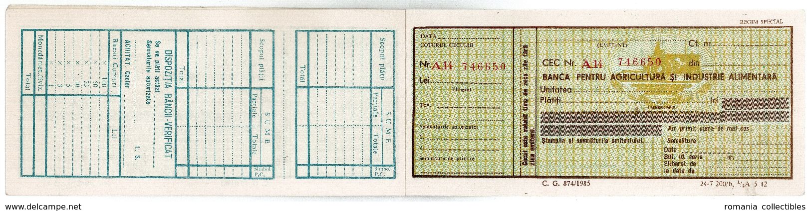 Romania, 1991, Vintage Bank Checkbook, Bank For Agriculture And Food Industry - Cheques & Traveler's Cheques