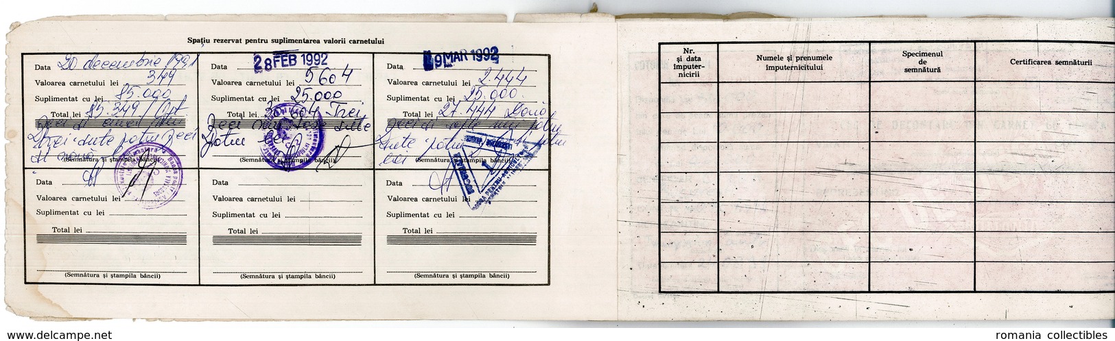 Romania, 1991, Vintage Bank Checkbook, Agricultural Bank "Banca Agricola" - Cheques & Traveler's Cheques