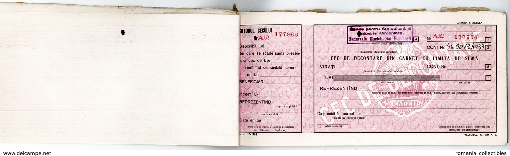 Romania, 1991, Vintage Bank Checkbook, Agricultural Bank "Banca Agricola" - Chèques & Chèques De Voyage