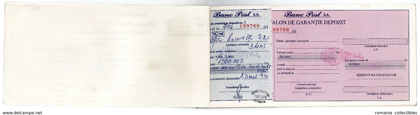 Romania, 1994, Vintage Bank Checkbook / Term Savings Book - Banc Post - Assegni & Assegni Di Viaggio