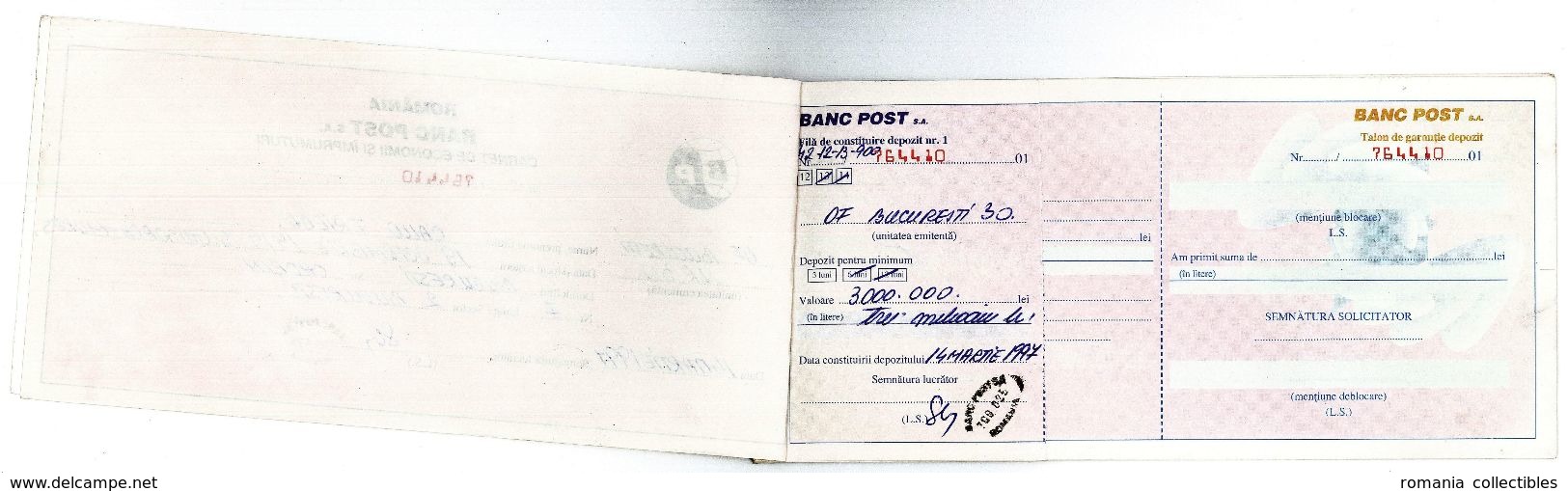 Romania, 1997, Vintage Bank Checkbook / Term Savings Book - Banc Post - Cheques & Traveler's Cheques