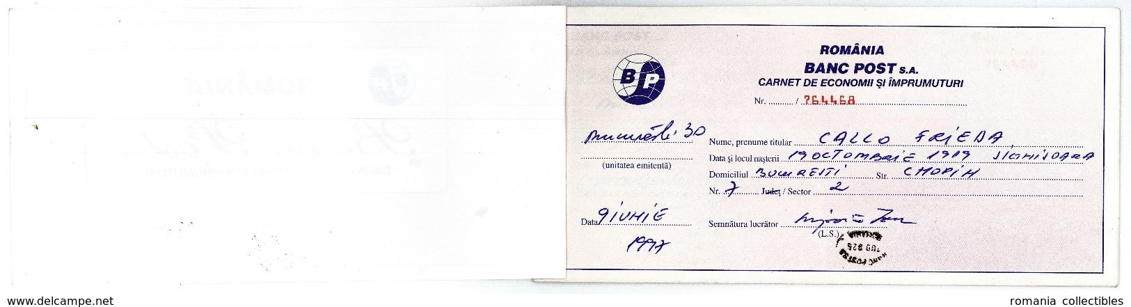 Romania, 1997, Vintage Bank Checkbook / Term Savings Book - Banc Post - Assegni & Assegni Di Viaggio