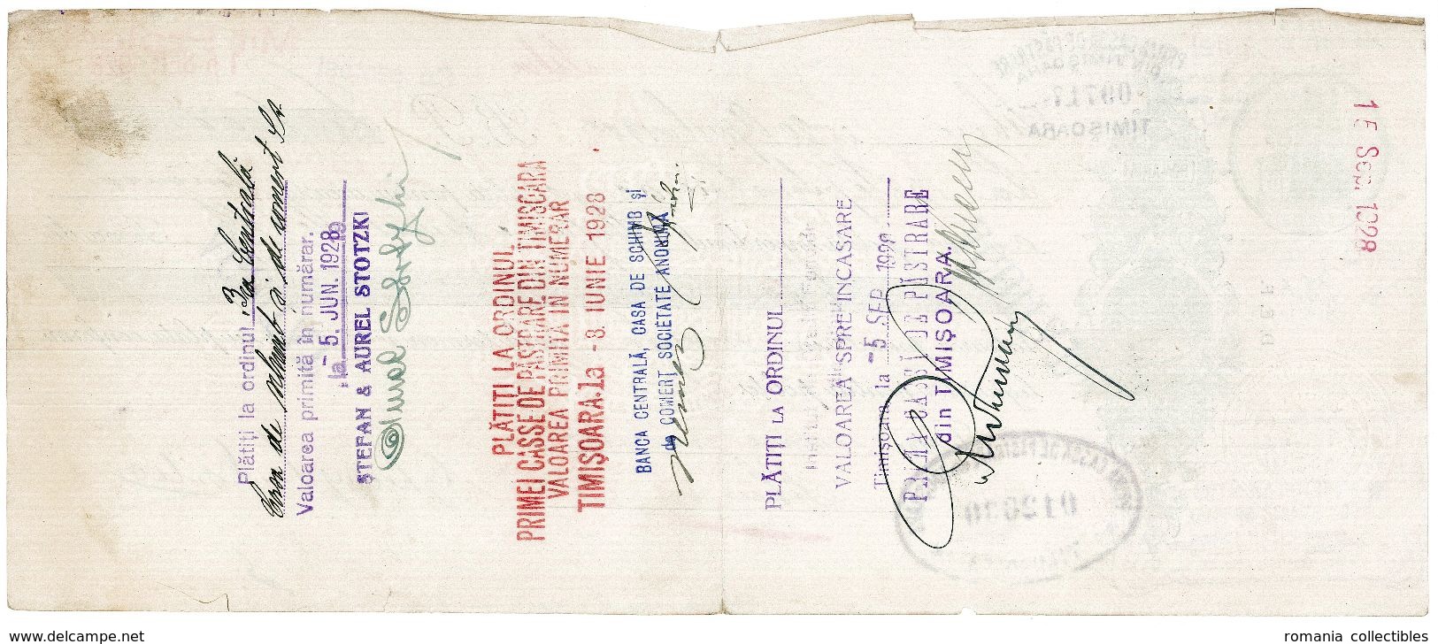 Romania, 1928, Vintage Cheque Order / Promissory Note - Timisoara - Chèques & Chèques De Voyage