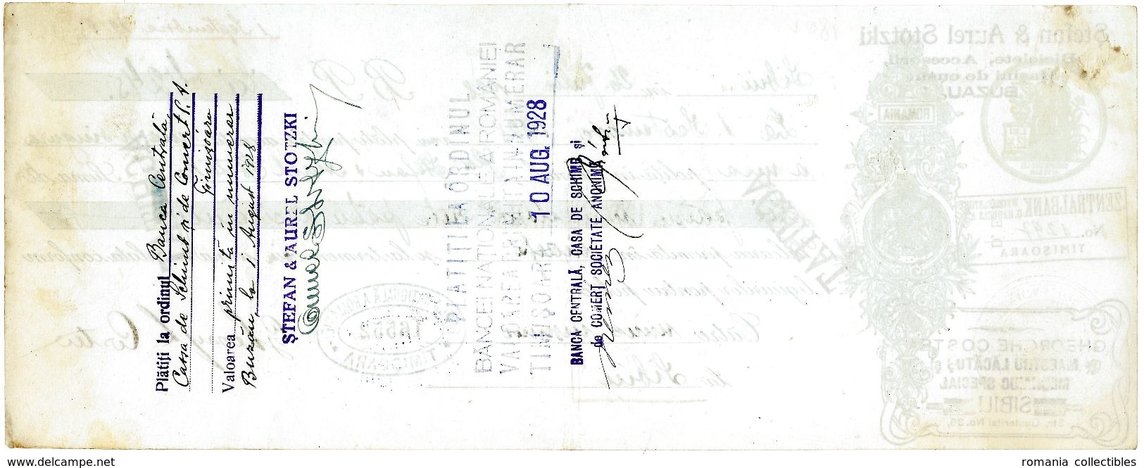 Romania, 1928, Vintage Cheque Order / Promissory Note - Timisoara - Cheques & Traverler's Cheques