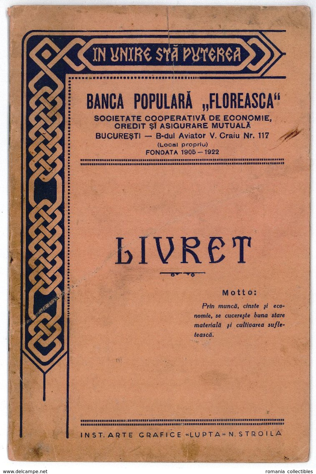 Romania, 1942, "Floreasca" Popular Bank - Status And Deposit Book - Assegni & Assegni Di Viaggio