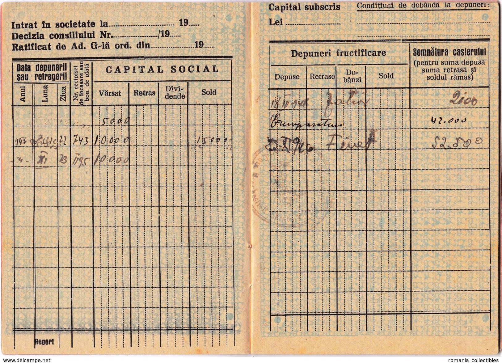 Romania, 1946, "Solidaritatea" Cooperative Bank - Status And Deposit Book - Schecks  Und Reiseschecks