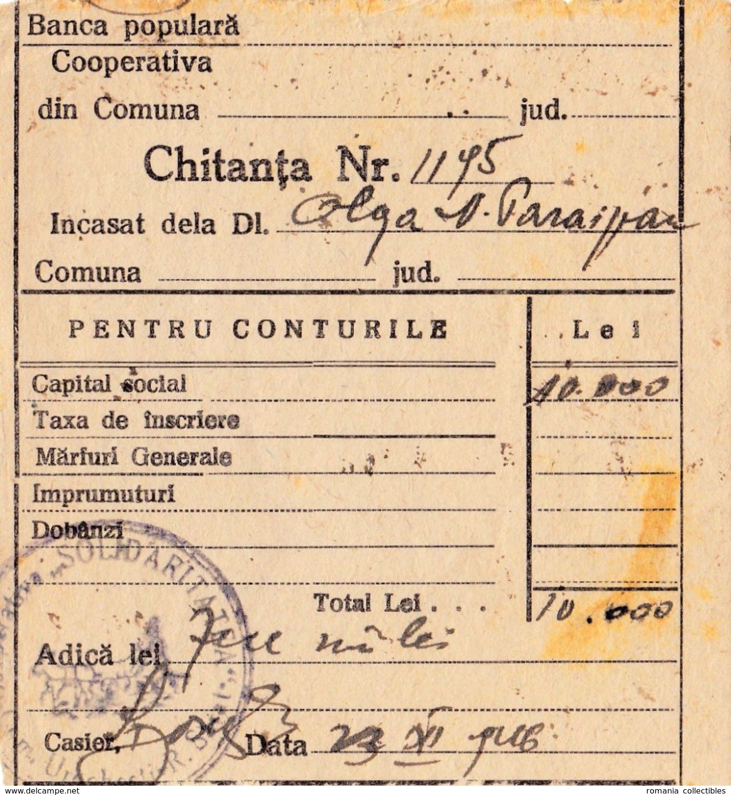 Romania, 1946, "Solidaritatea" Cooperative Bank - Status and Deposit Book