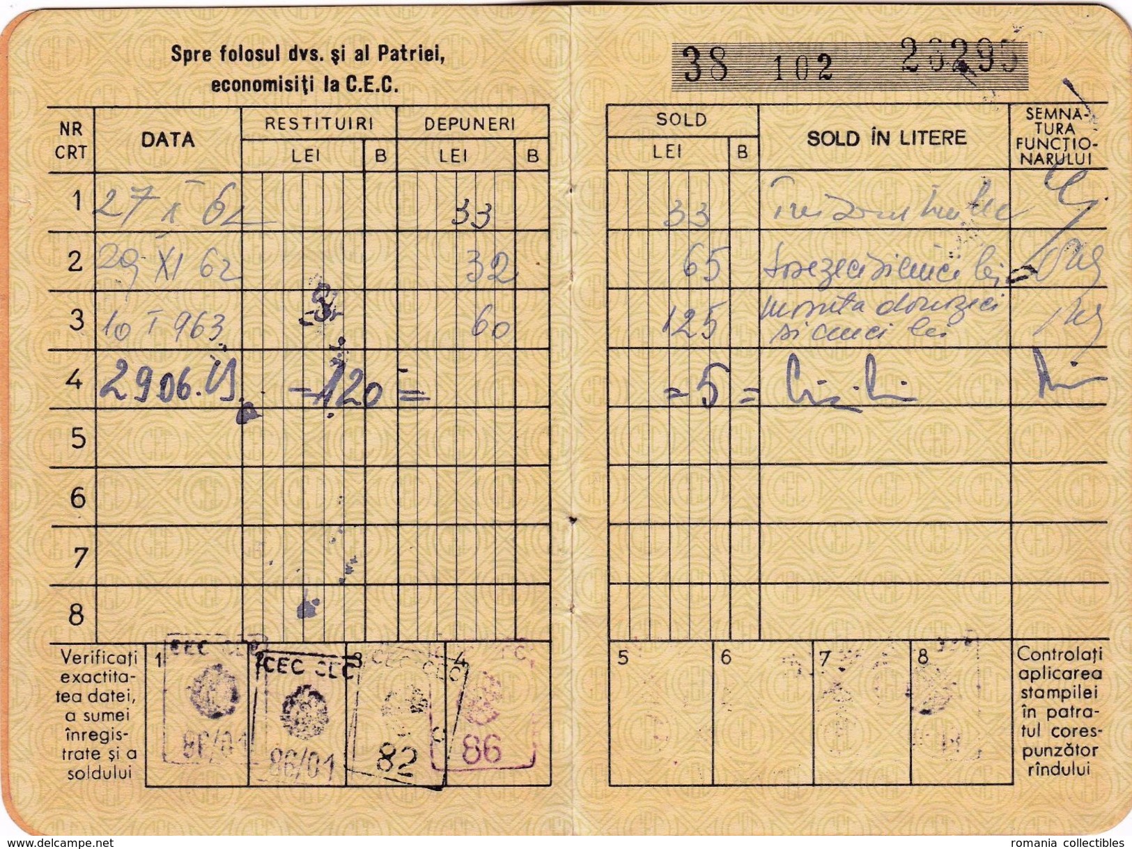 Romania, 1962, Vintage Bank Checkbook / Term Savings Book, CEC - RPR - Cheques & Traverler's Cheques
