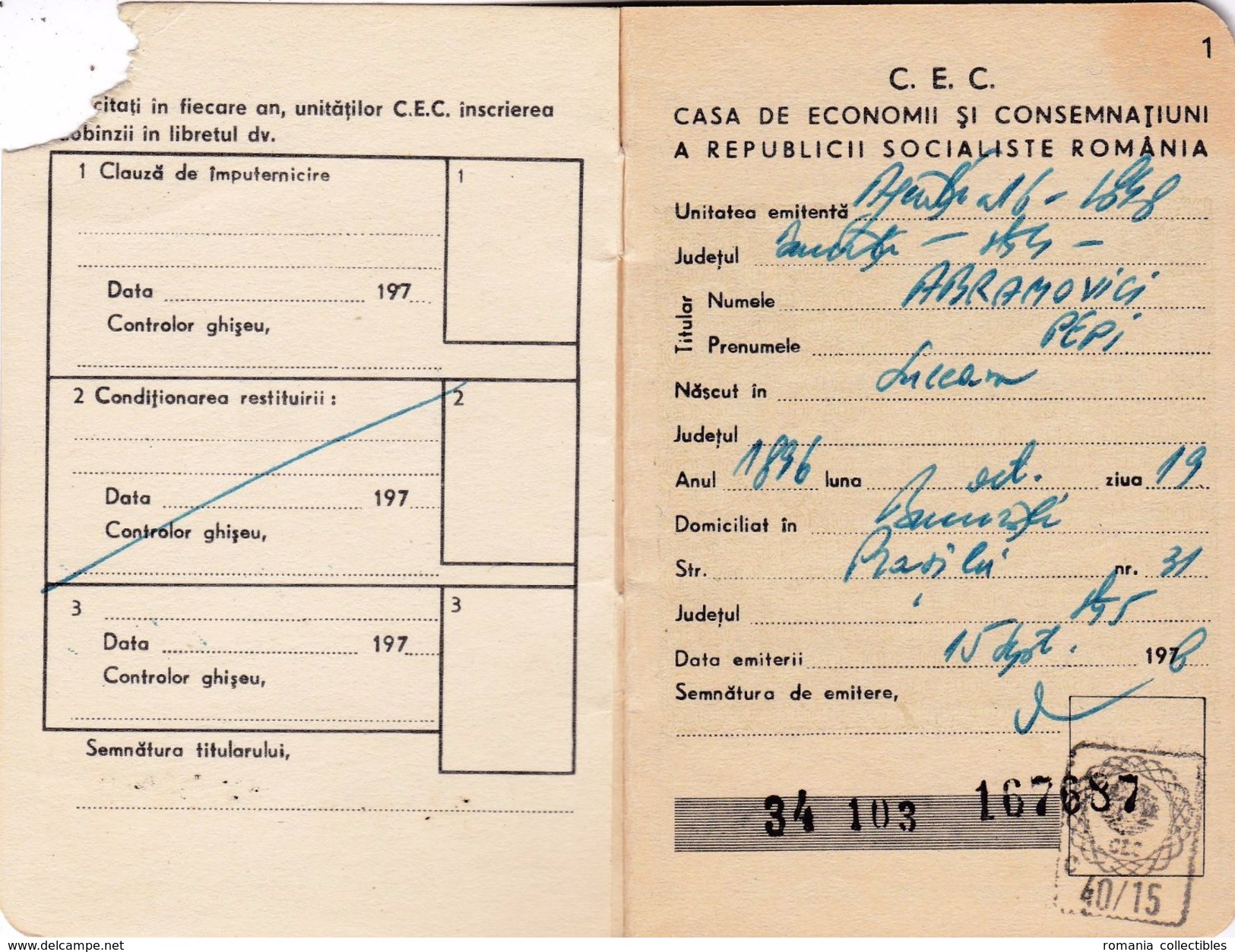 Romania, 1978, Vintage Bank Checkbook / Term Savings Book, CEC - RSR - Schecks  Und Reiseschecks