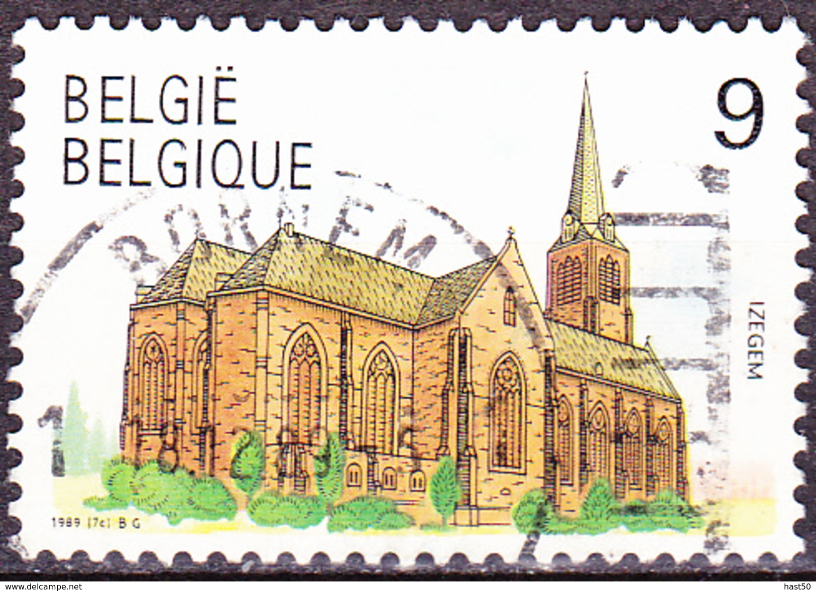 Belgien Belgium Belgique - St.-Hilonius-Kirche, Lzegem (MiNr: 2381) 1989 - Gest. - Oblitérés