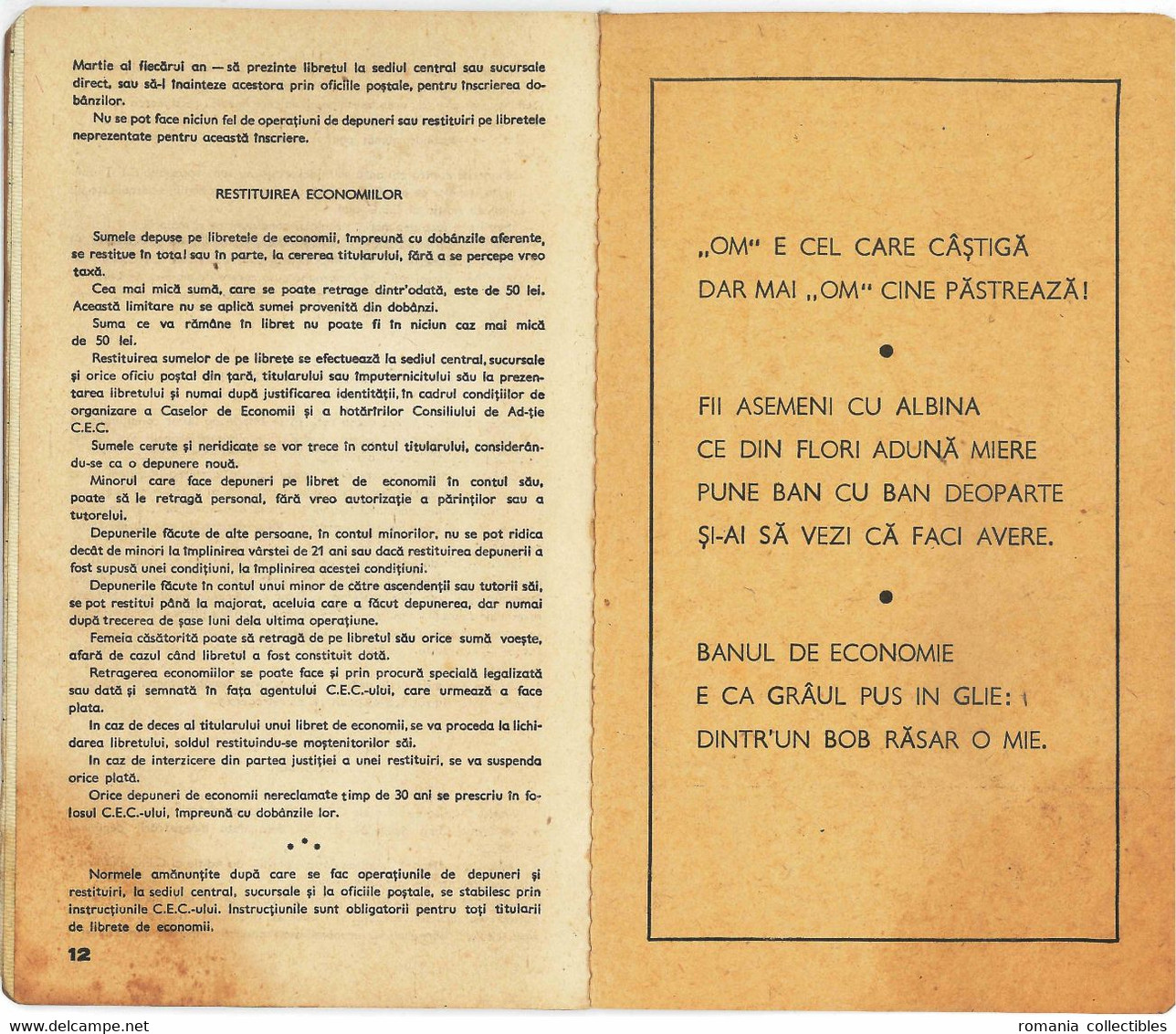 Romania, 1945, Vintage Bank Checkbook / Term Savings Book, CEC - Kingdom Period