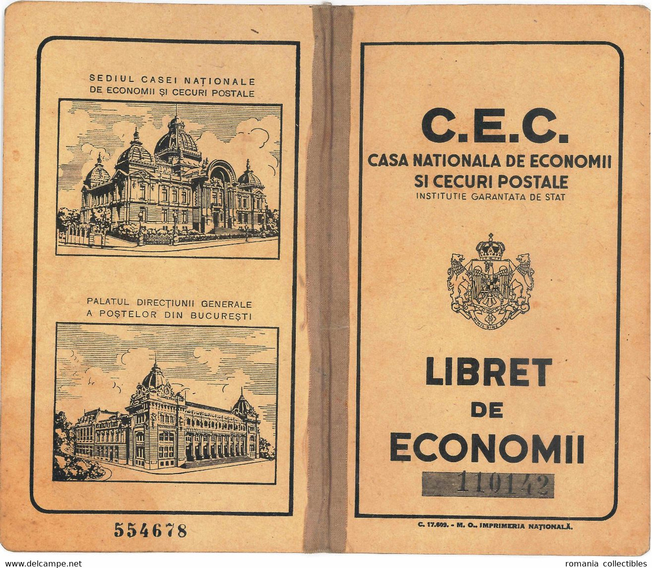 Romania, 1945, Vintage Bank Checkbook / Term Savings Book, CEC - Kingdom Period