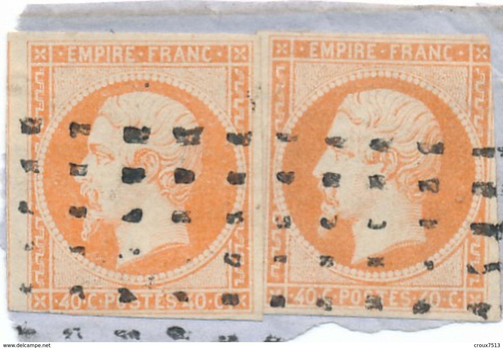 Empire ND 40 C X 2 Orange Obl Roulette De Points Rectangulaires S Frgt B/TB. - 1853-1860 Napoléon III