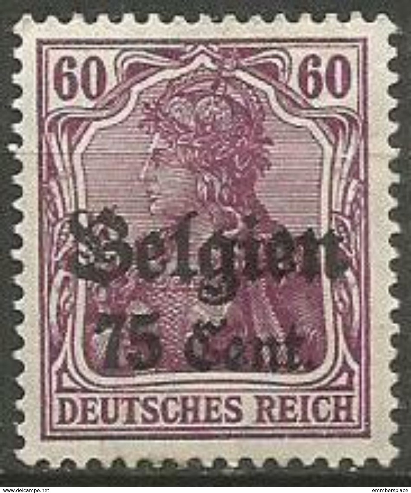 Occupation Of Belgium - 1916 Germania Overprint 75c/60pf MNH **  Sc N21 (surcharge On Or Near Frame Line) - Occupation 1914-18