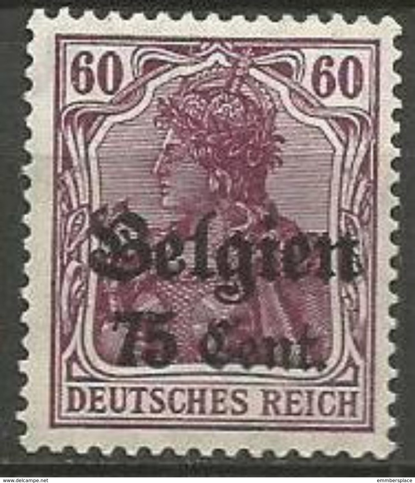 Occupation Of Belgium - 1916 Germania Overprint 75c/60pf MNH ** Sc N21 (surcharge Extends Into Frame Line) - Occupation 1914-18