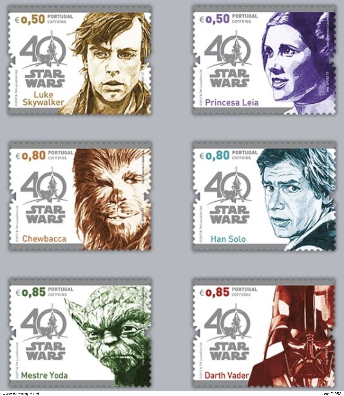 PORTUGAL 40TH ANNIVERSARY Of STAR WARS 6 MNH STAMPS SET - 2017 - Otros & Sin Clasificación