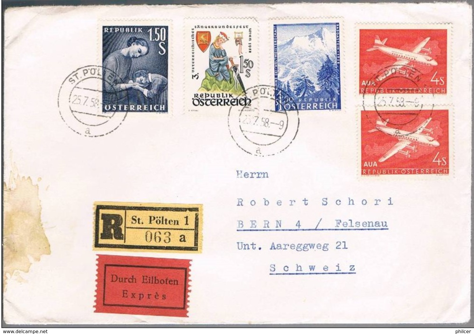 Austria, 1958, Registo Expresso, St. Pölen-Bern - Covers & Documents