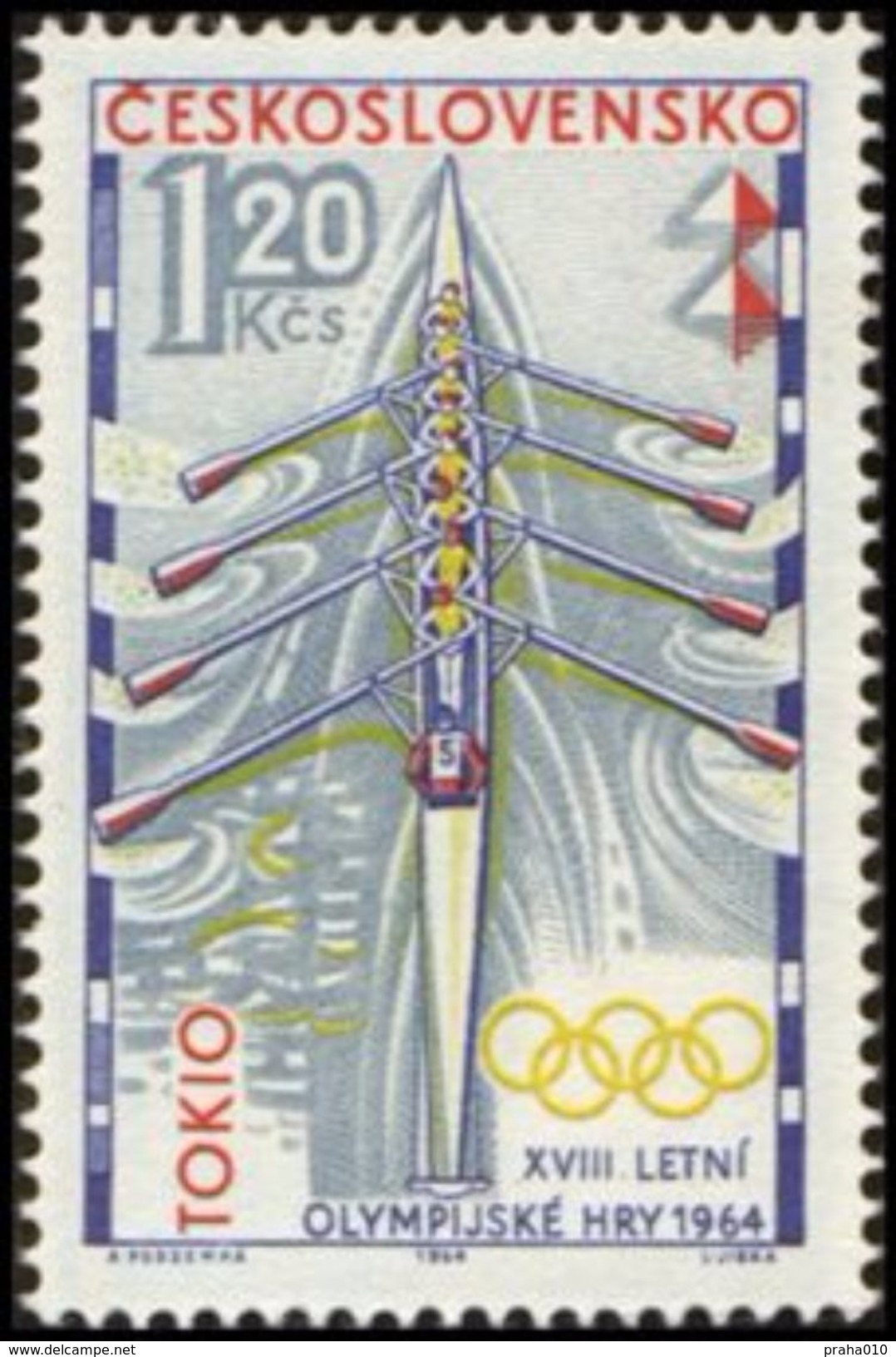 Czechoslovakia / Stamps (1964) 1397: XVIII. Summer Olympics Tokyo 1964 (rowing); Painter: Anna Podzemna - Rowing