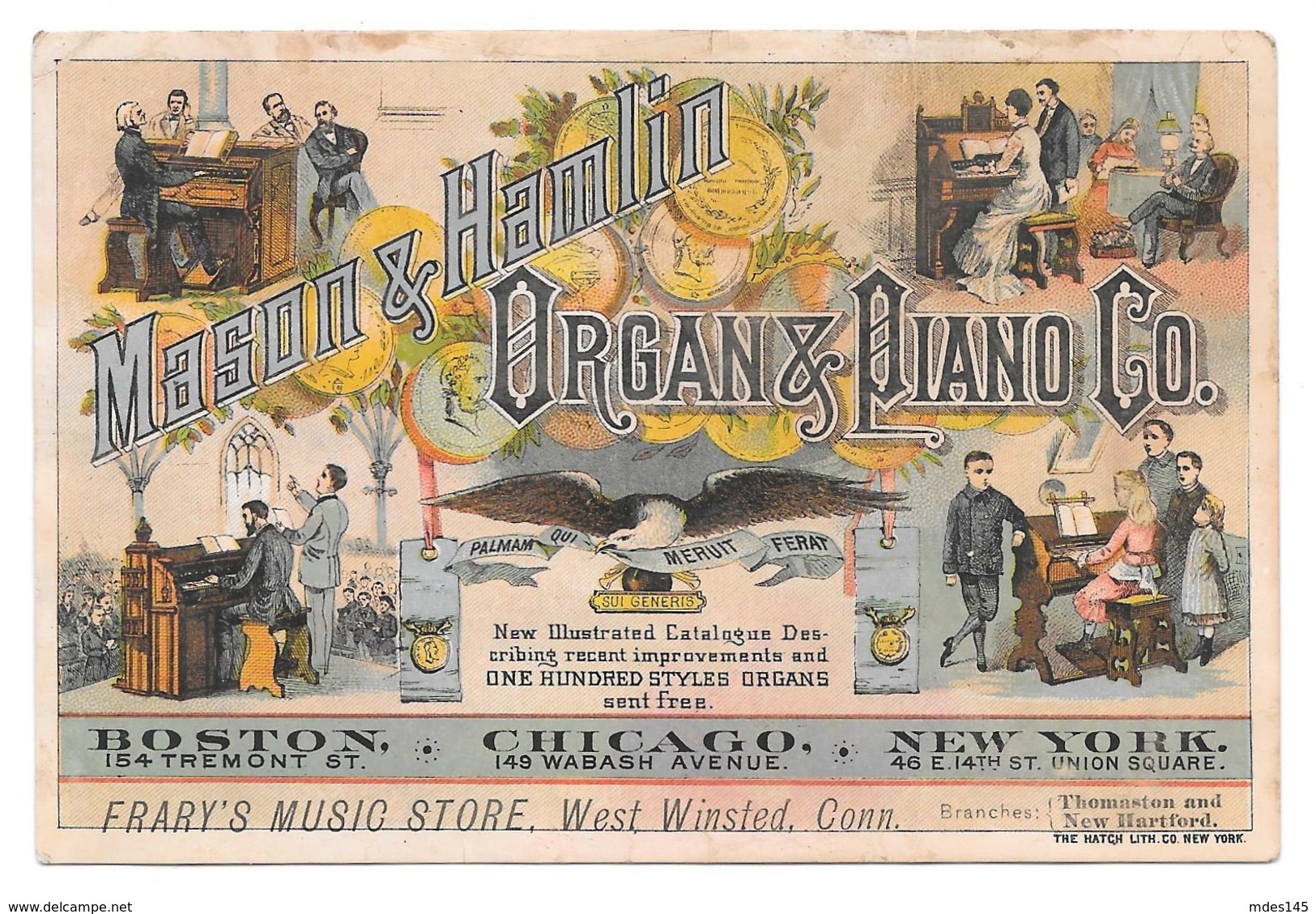 Victorian Trade Card Mason & Hamlin Organ Piano Co Frarys Music Store West Winsted CT - Other & Unclassified