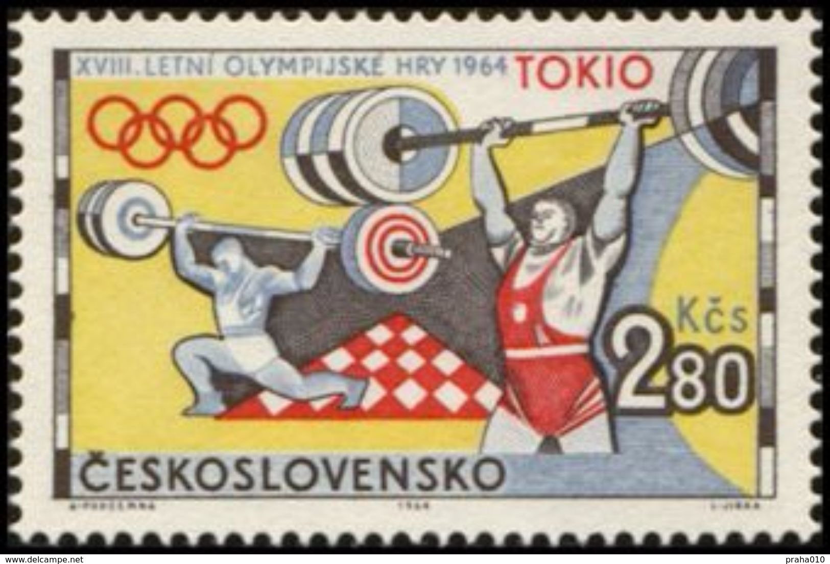 Czechoslovakia / Stamps (1964) 1399: XVIII. Summer Olympics Tokyo 1964 (weight-lifting); Painter: Anna Podzemna - Summer 1964: Tokyo