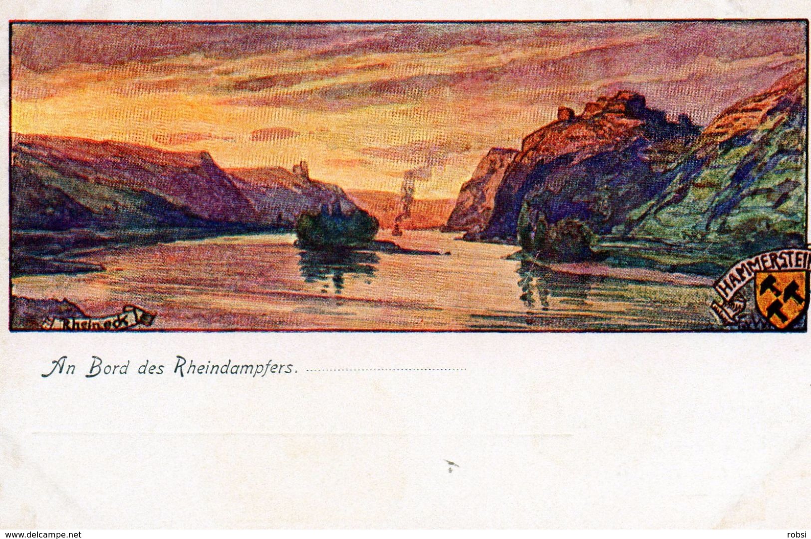 Deutschland, Rheineck Hammerstein Künstlerkarte, Rhein-Dampfschiffahrt Düsseldorf, Illustrateur Dietz - Rhein-Hunsrück-Kreis