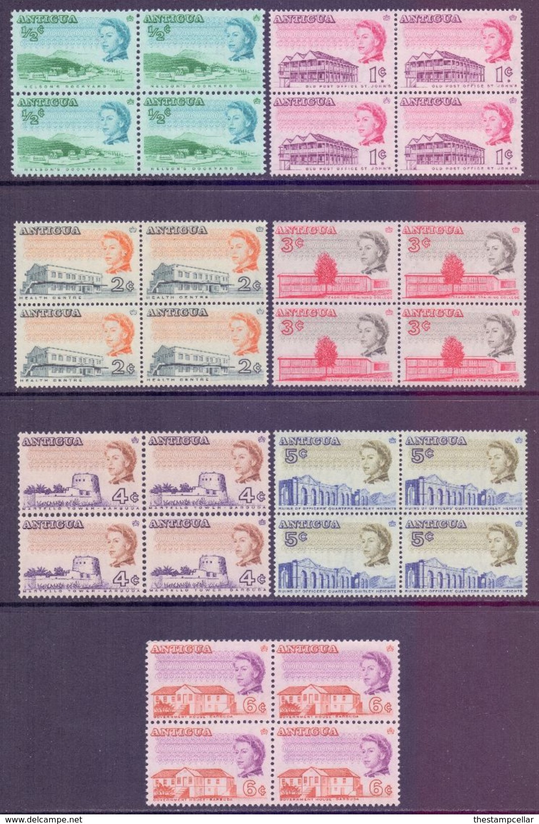 Antigua Scott 167/173 - SG180/186, 1966 Elizabeth II To 6c Blocks Of 4 MNH** - 1858-1960 Kronenkolonie