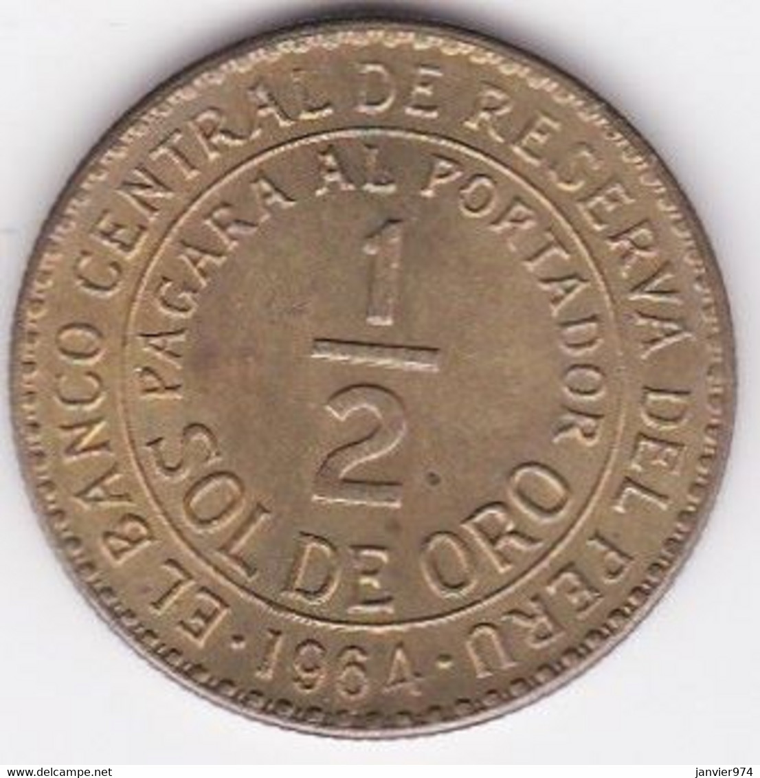 Perou 1/2 Sol De Oro 1964, En Laiton  KM# 220 - Peru