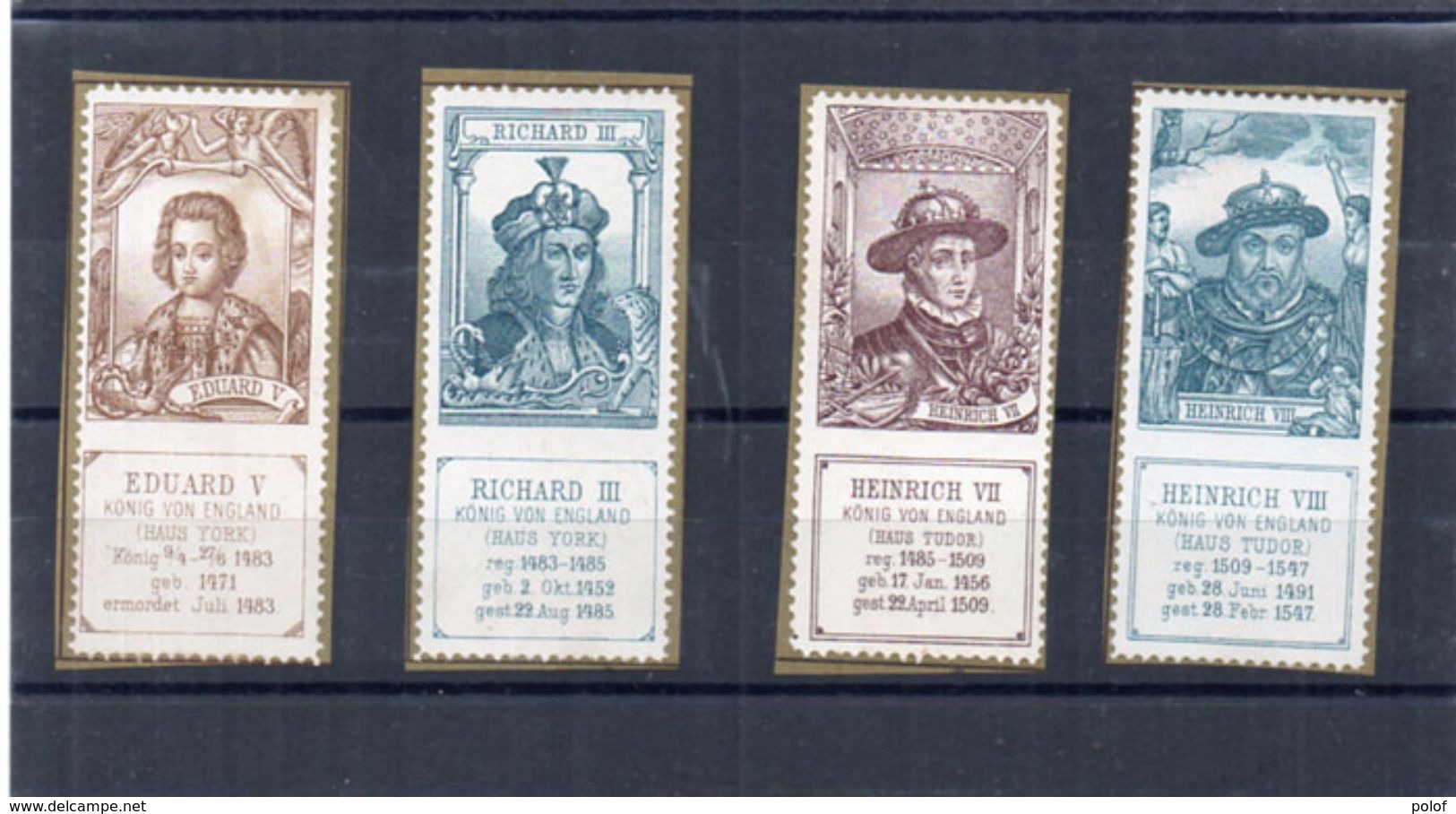 4 Vignettes Non Postales: Eduard V - Richard III - Heinrich VII - Heinrich VIII -- England -   (98943) - Documents Historiques