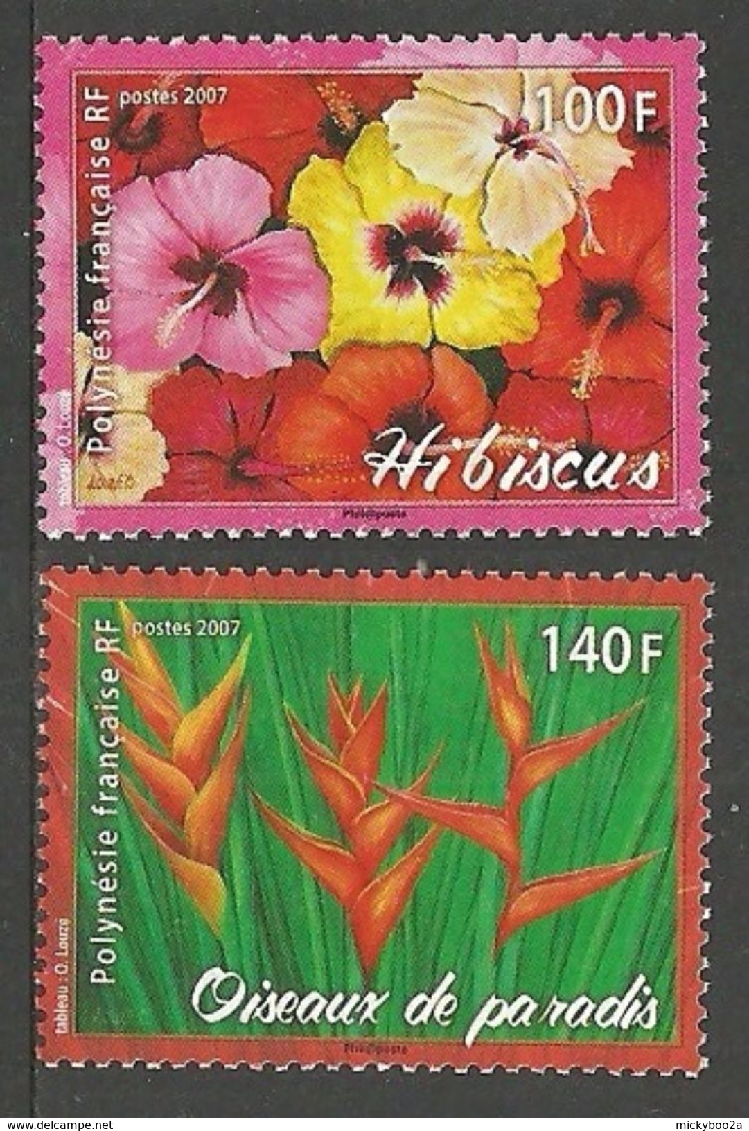 FRENCH POLYNESIA 2007 FLOWERS HIBISCUS BIRD OF PARADISE SET MNH - Unused Stamps