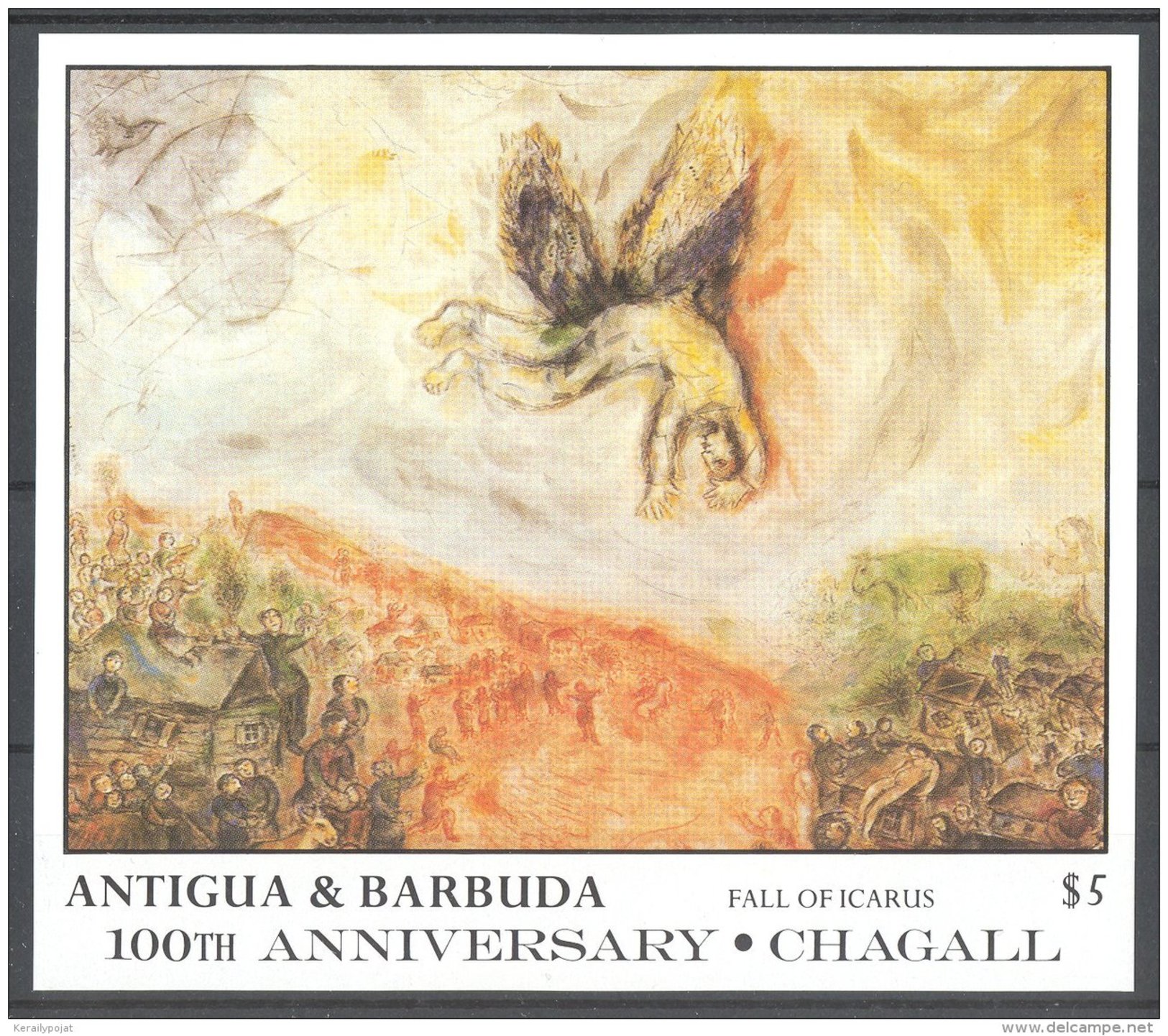 Antigua - 1987 Marc Chagall Block (1) MNH__(TH-5395) - Antigua And Barbuda (1981-...)