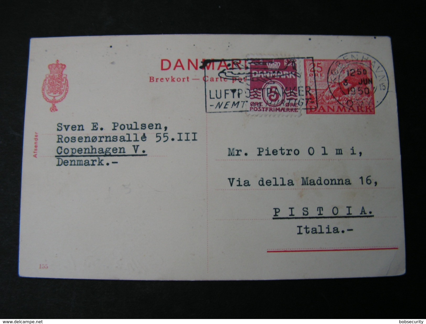 DK Karte1950 Luftpost Italien - Postal Stationery