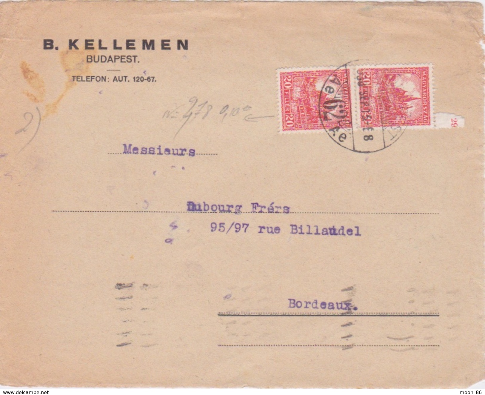 HONGRIE - MARCOPHILIE - FRAGMENT AVEC ENTETE KELLEMEN BUDAPEST - TIMBRE PAIRE N 478 - Postmark Collection