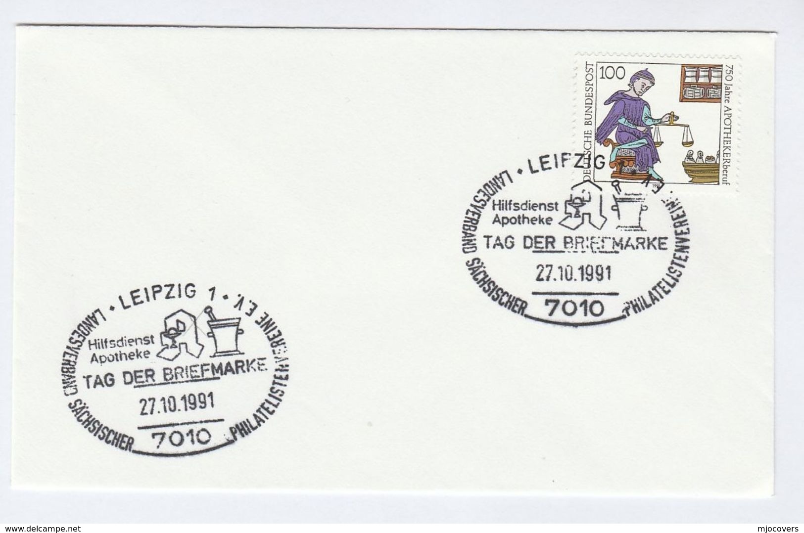 1991 Leipzig PHARMACY EVENT COVER Pmk Illus MORTAR PESTLE Health Medicine Stamps Germany - Pharmazie