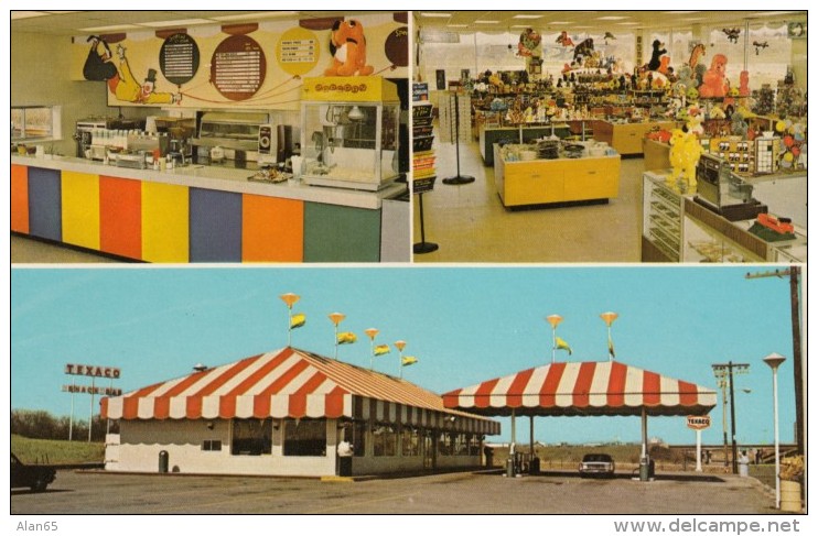 Genesseo Illinois, The Circus Shop Texaco Gas Station Gift Shop Interior Views Highway Rest Stop C1960s Vintage Postcard - Sonstige & Ohne Zuordnung