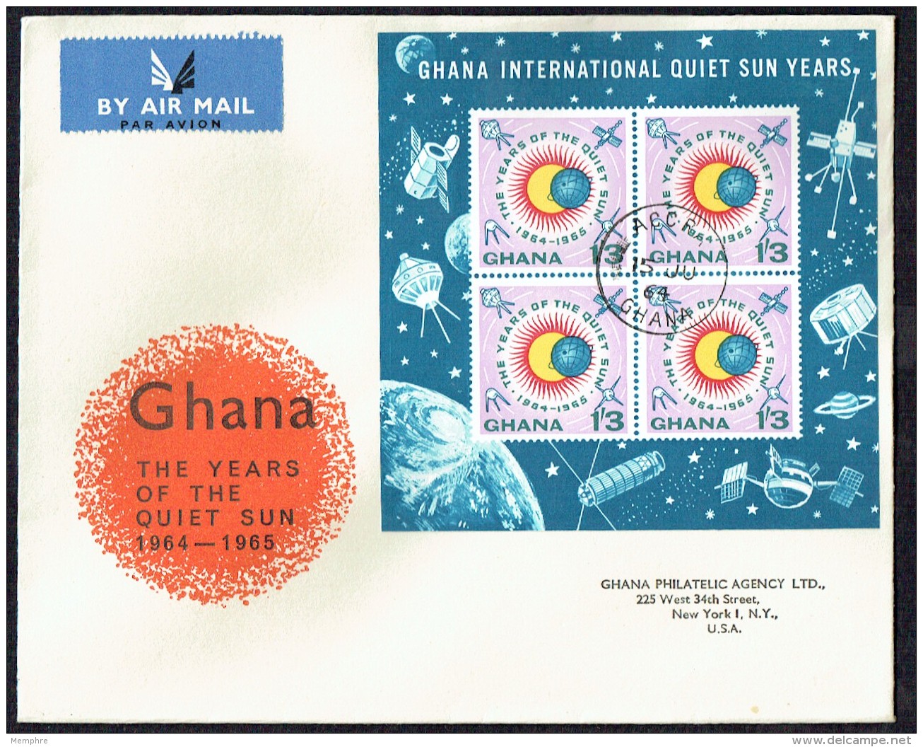 1964  Interenational Quiet Sun Years  Souvenir Sheet   FDC  SG MS334a - Ghana (1957-...)