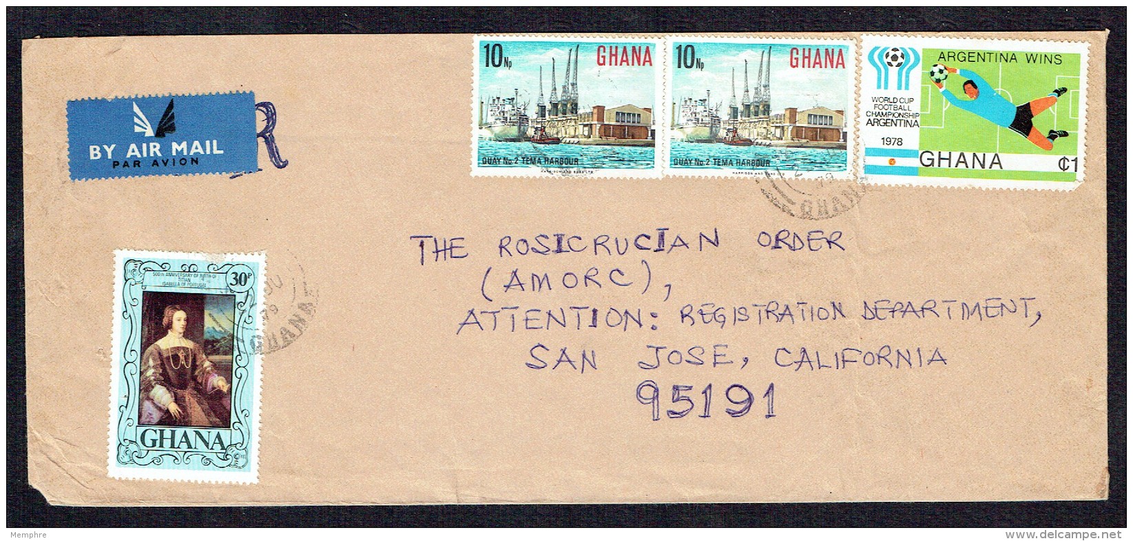 1978  Air Letter To USA  Argentina World Cup &cent;1,  Tema Harbour X2, Titian 30c - Ghana (1957-...)