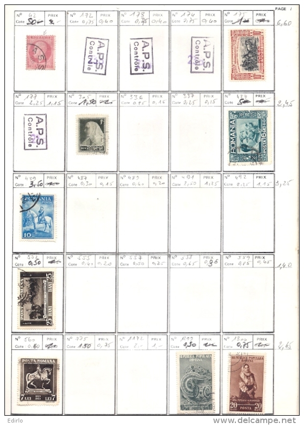 LOT  ROUMANIE - 7 Pages - Prix Anciens En Frs (1&euro;=6.56frs) - Collections