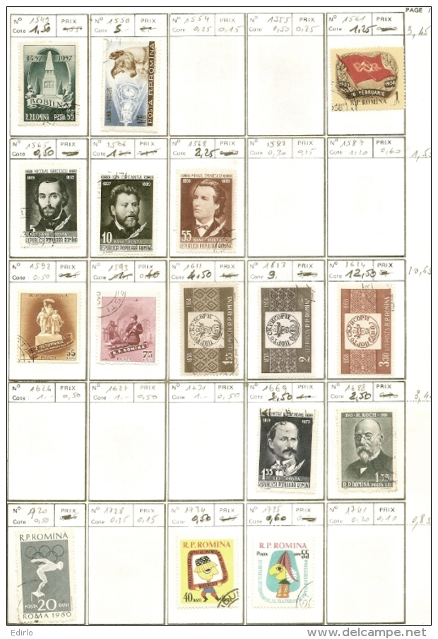 LOT  ROUMANIE - 7 Pages - Prix Anciens En Frs (1&euro;=6.56frs) - Collections